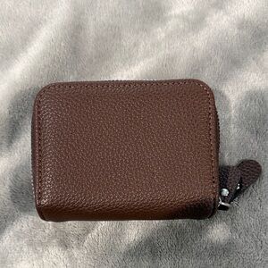 NWOT Brown Pebbled Leather Zip Card Wallet